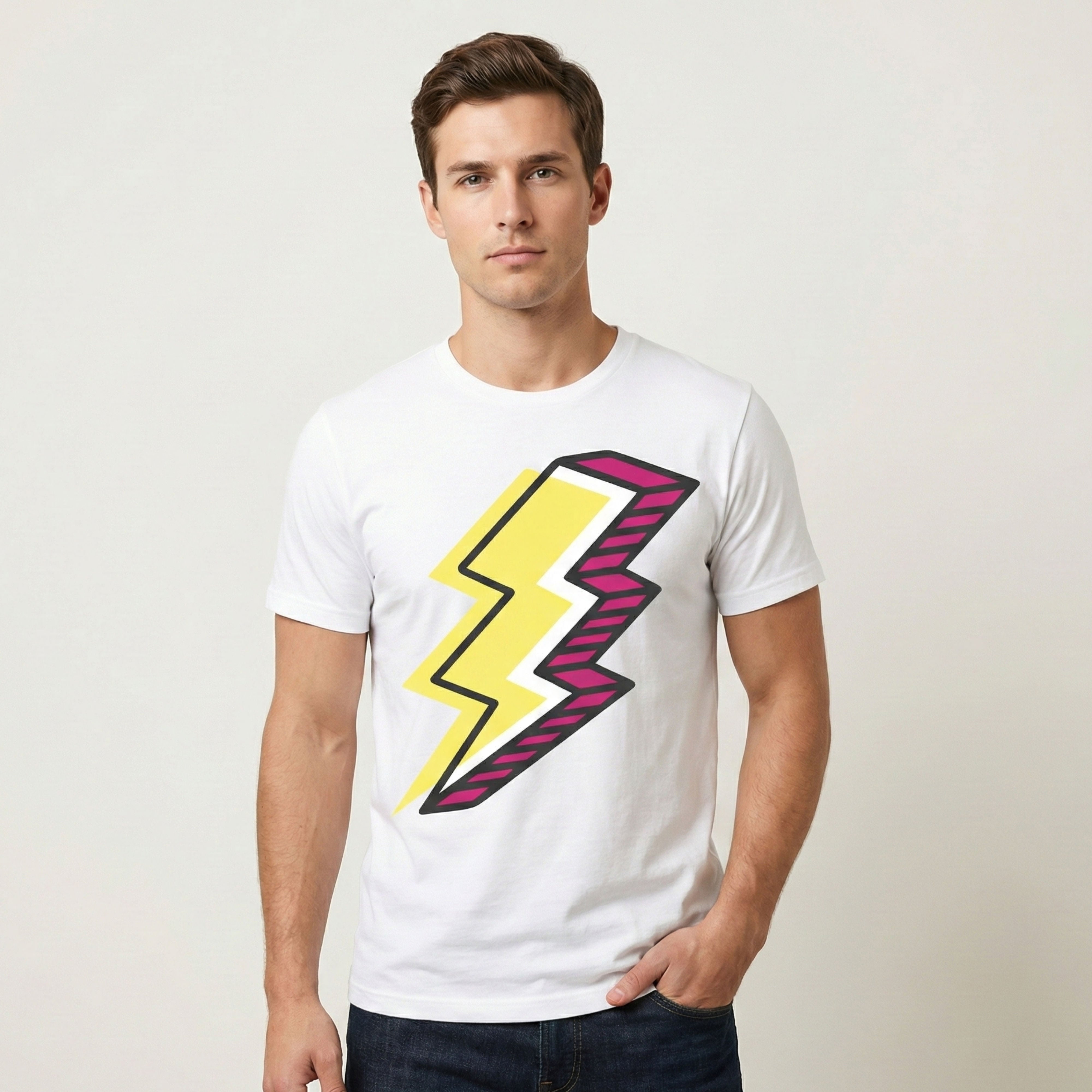 8SM2 Lighting BOLT ロゴ刺繍Tシャツ ネイビー L 古着 Lightning Bolt 