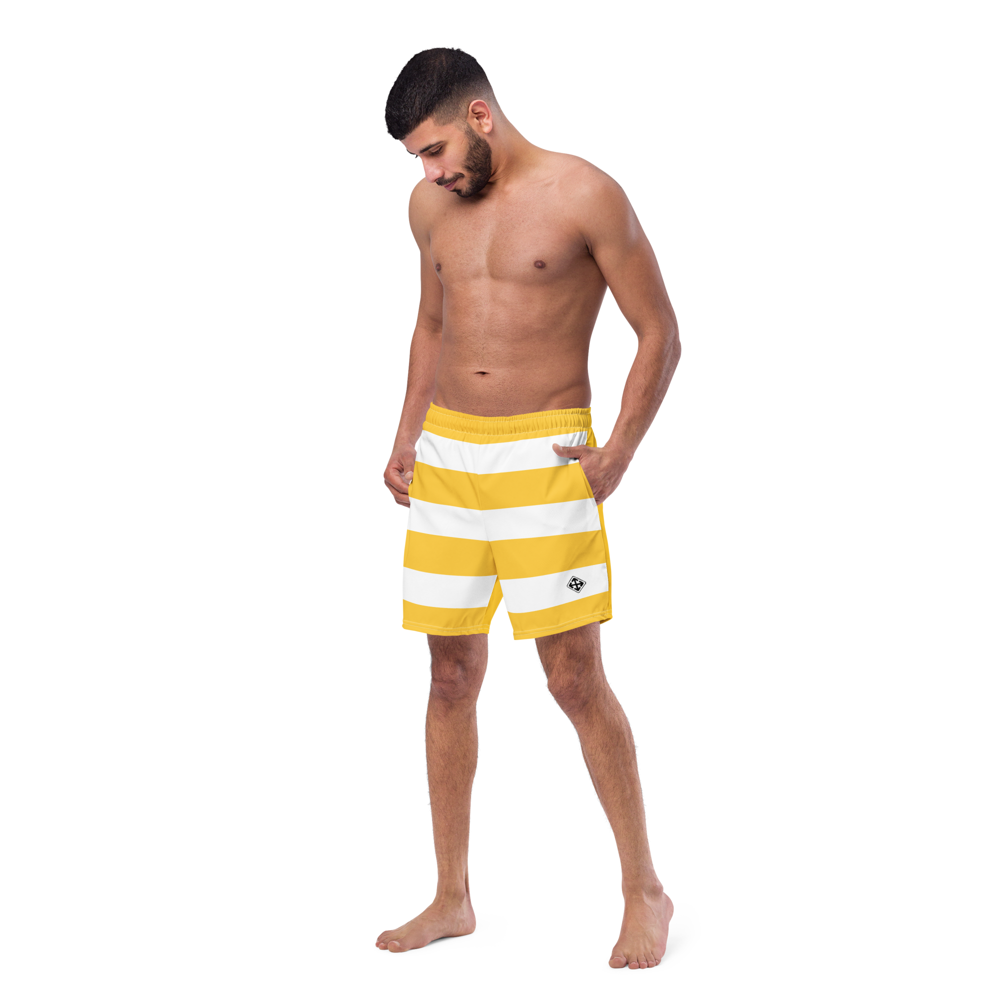 Jail House Board Shorts - Greg Noll Style Vintage Swim Trunks | Evoke Apparel - yellow - model front