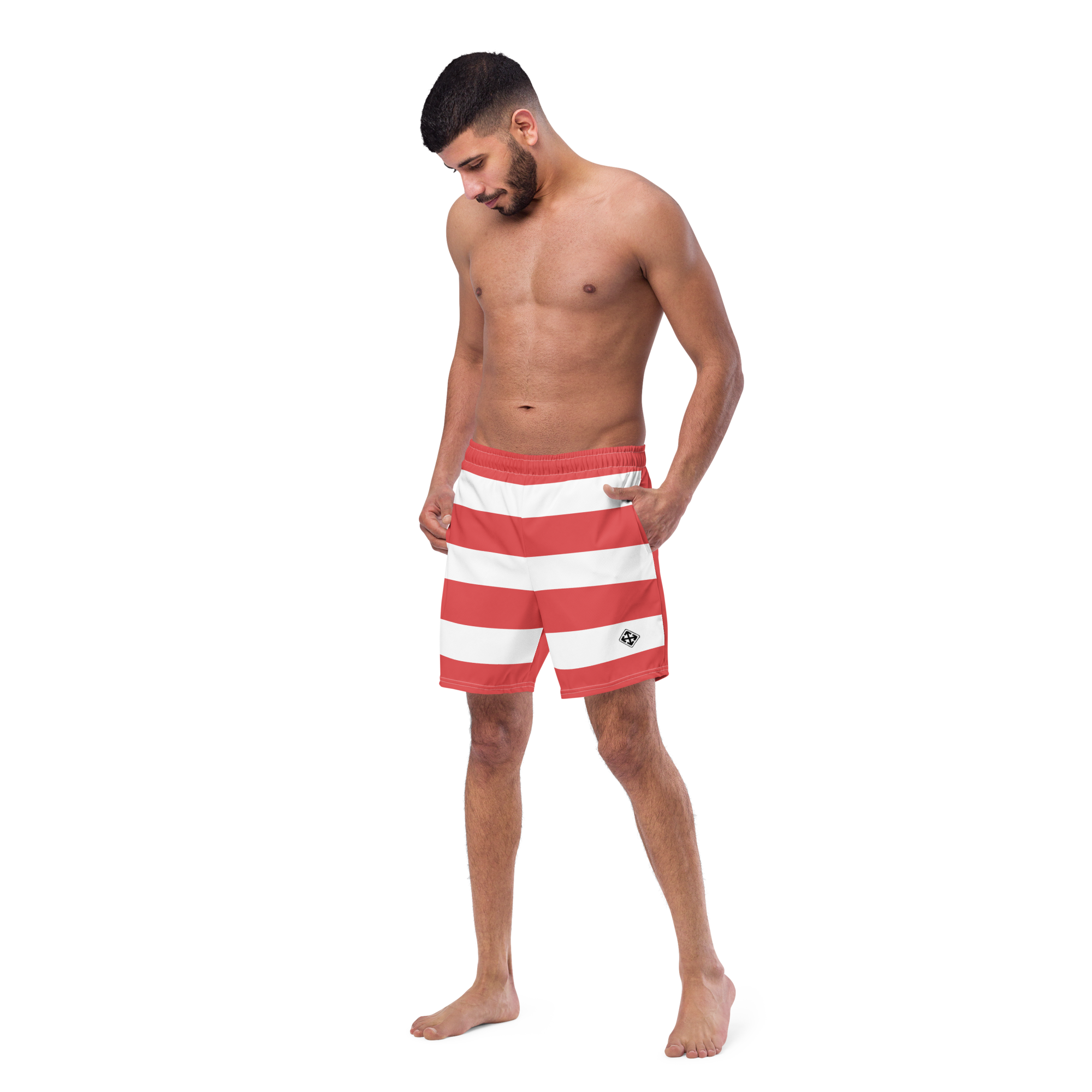 Jail Hose Board Shorts - Greg Noll Style Vintage Swim Trunks | Evoke Apparel - red - model front